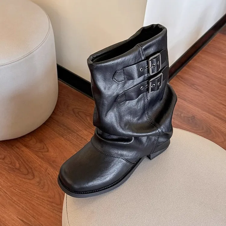 Short boots women's 2025 autumn and winter new item black super hot pants leg boots short boots women - view 4