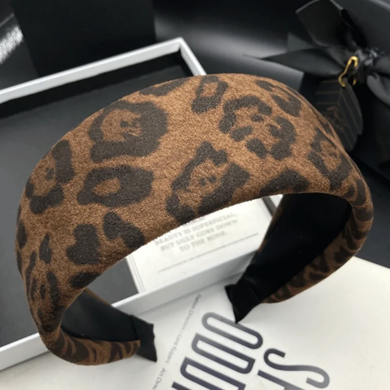 European and American style coffee colored leopard print hair tie headband for women's daily shopping, fashionable and stylish h