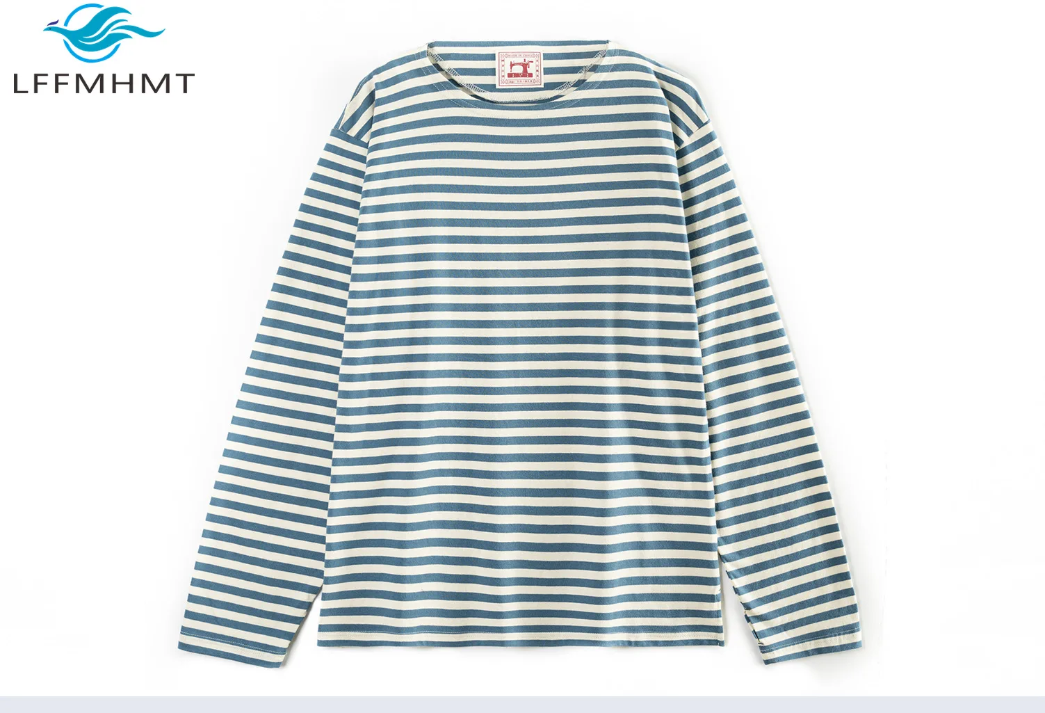 Men's Original Slash Collar Blue White Striped T-shirt Good Quality 100% Cotton Loose Casual Versatile Long Sleeve Breton Tops