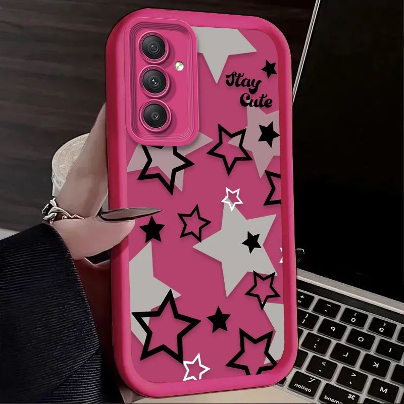 Black White Star Silicone Case for Samsung Galaxy A35 A55 A15 A25 A16 A06 A05 A05S A24 A13 A23 A12 A22 A32 A52 A71 A51 4G Funda - náhled 4