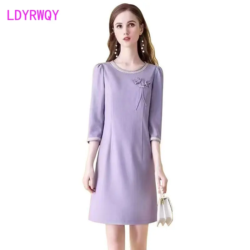 Purple Fashion Dress 2023 New Mid length Dress Spring Women's Loose Style Covering Belly