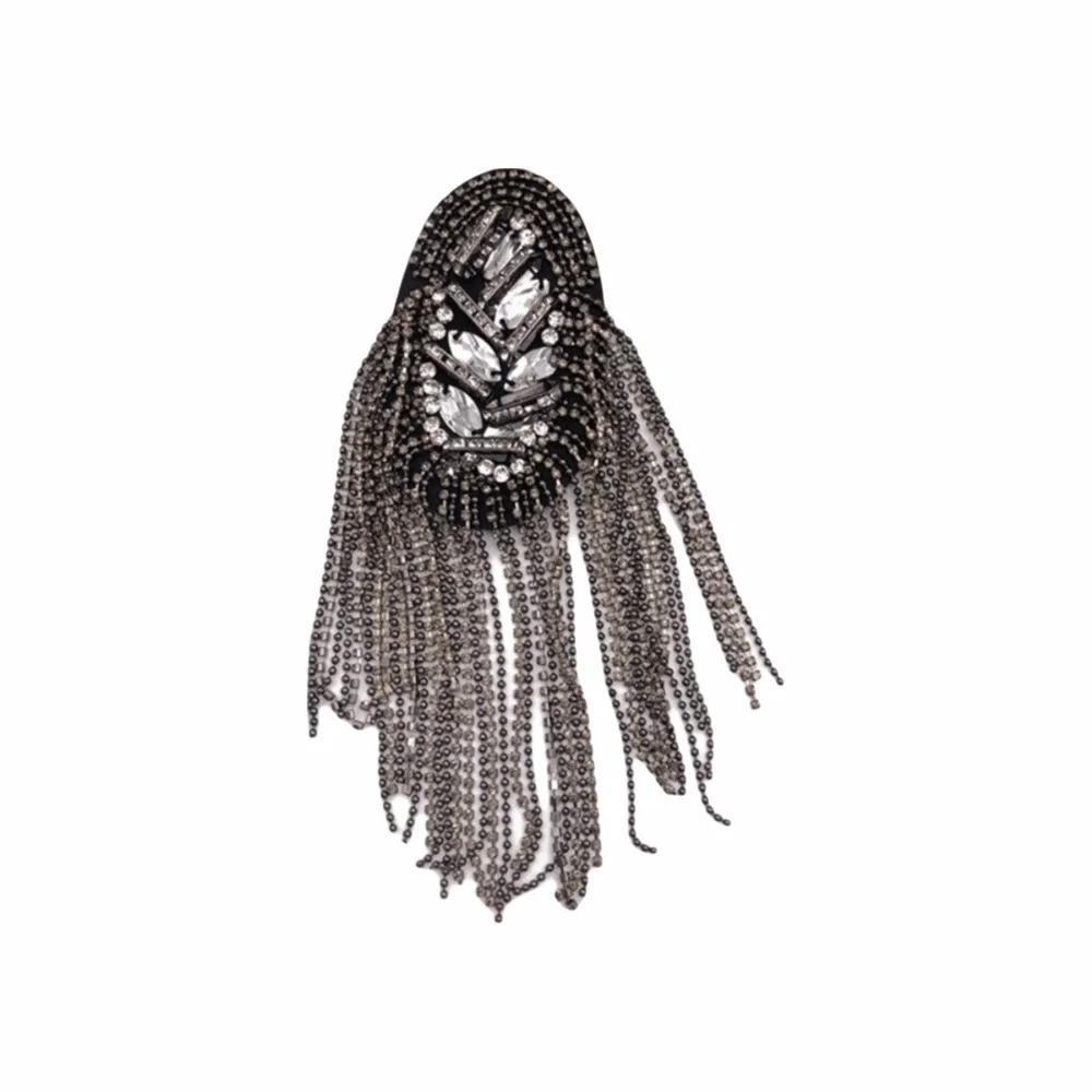 Handmade Shoulder Epaulettes Long Chain Vintage Tassel Shoulder Board Lightweight Fringe Design Rhinestone Epaulet Halloween