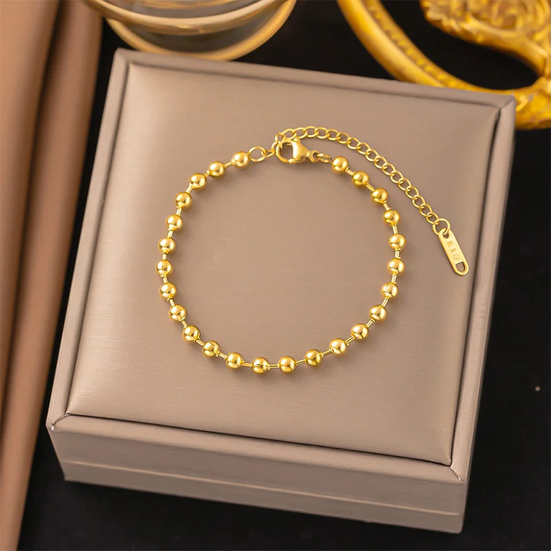 PANGJERY 316L Stainless Steel Ball Beaded Bracelets For Women Couples Classic Trendy Minimalist Elegant Daily Party Jewelry Gift