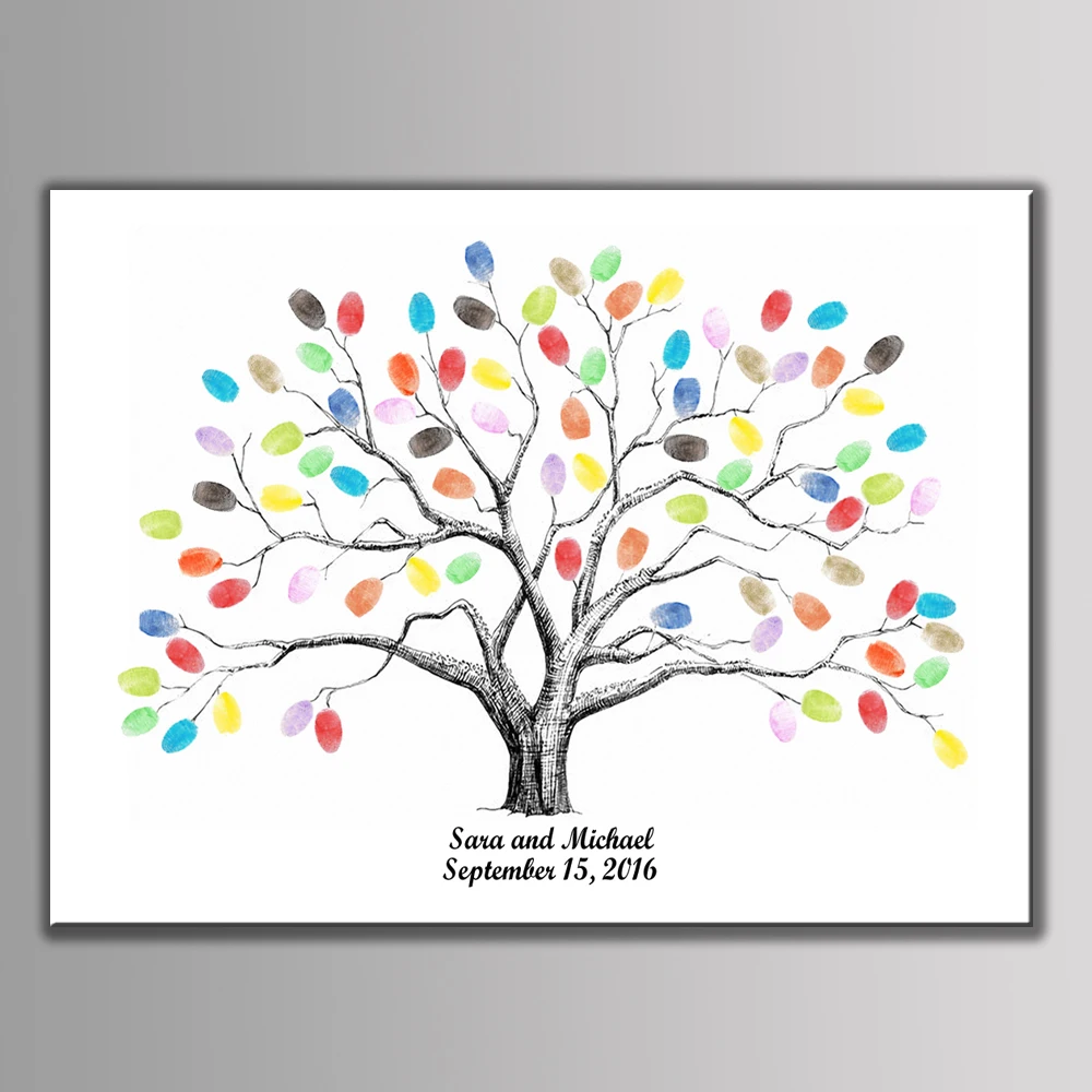 Customized Name Date Fingerprint Tree Canvas Painting Multi Size DIY Guest Signature Book Wedding