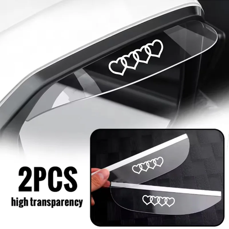 4 White Heart-Shaped Car Rearview Mirror Rain Shields, Anti-Rain, Anti-Fog, Anti-Glare, Transparent Rainproof Reflective Mirror Waterproof Panels