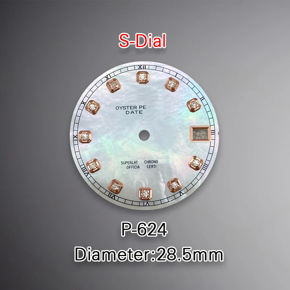 28.5mm S Logo NH35 high-quality Diamonds Mother pearl Dial For NH36 Movement No Luminous Watch  Accessories Repair tools ﻿ ﻿﻿ ﻿