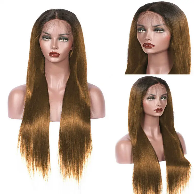 13x4 T Part Lace Front Human Hair Wigs Silky Ombre Brown Wig Pre Plucked Natural