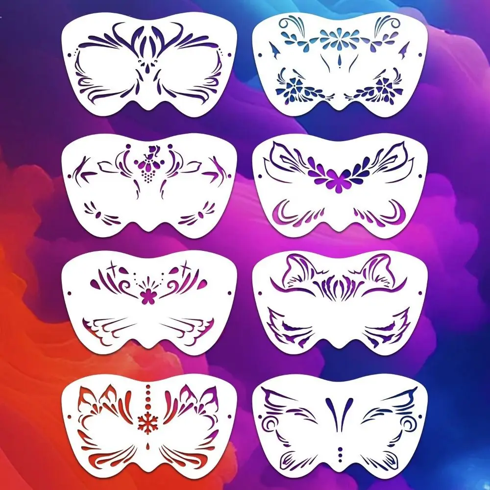 8Pcs Face Tattoo Face Painting Stencils Multiple Pattern Flexible Body Art Stencils Hollowed Reusable Party Makeup Stamps