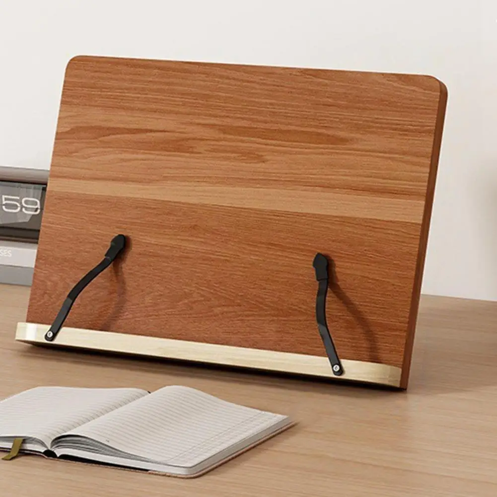 Wooden Desktop Book Holder 8 Levels Adjustable Reading Holder with Page Clip Music Score Cookbook Recipe Laptop Tablet Holder