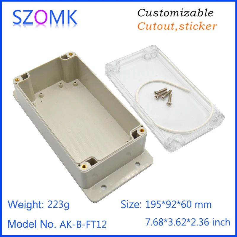 195*90*60mm Abs Pcb Enclosure Custom Grey Network Plastic Control Box Wall Mount Clear Lid Junction Box Ip65