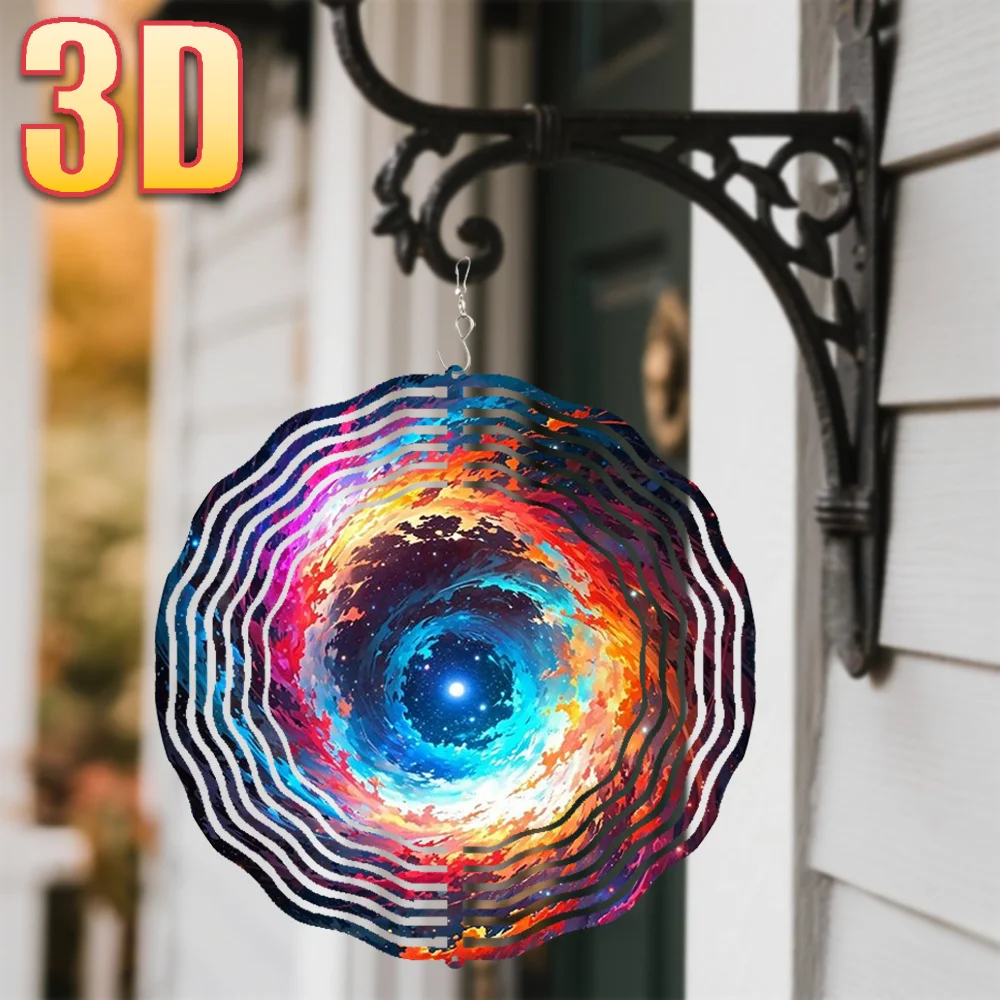 2D Metal Sign  Hanging Starry Nebula Swirl Decor 360° Rotating Hook Wind Spinner Outdoor Garden Patio Ornament No Battery