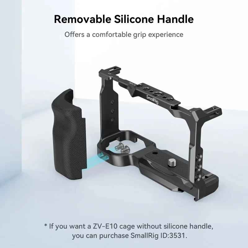 SmallRig for Sony ZV-E10 Full Camera Cage with Cold Shoe and Built-in Quick Release Plate Silicone Handle - 3538B