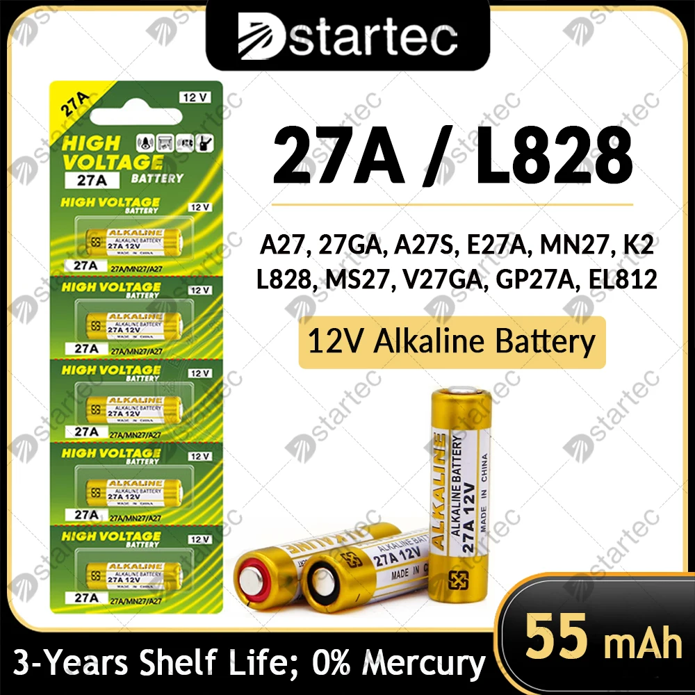 DStartec NEW 55mAh 12V L828 27A Alkaline Battery G27A MN27 MS27 GP27A A27 V27GA A27BP K27A VR27 for Doorbells Alarm Power Remote