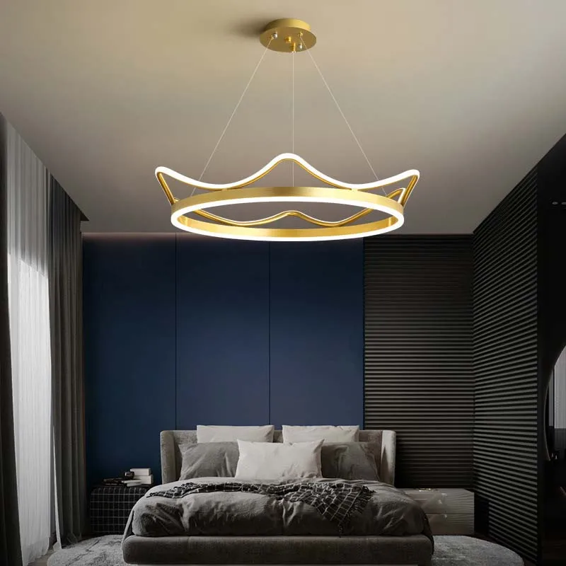 Luxury Crown Shape LED Pendant Light Gold Modern Hanging Chandelier for Bedroom Living Room Home Decor