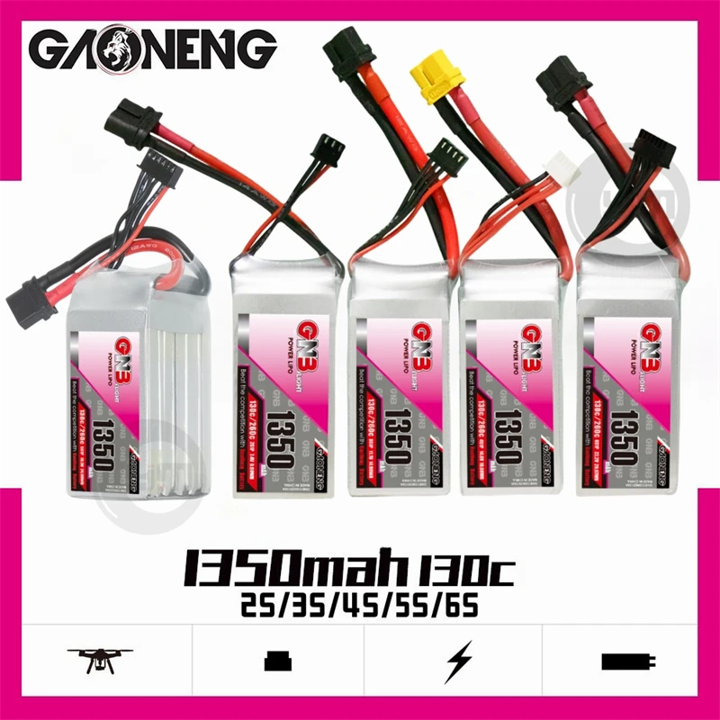 

GAONENG GNB 1350mAh 130C 2S/3S/4S/6S 7,4 V/11,1 V/14,8 V/18,5 V/22,2 V LiPo батарея с разъемом XT60 для FPV гоночного дрона вертолет