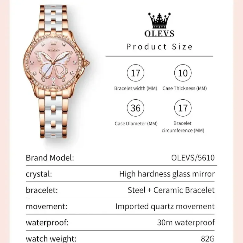 OLEVS 5610 Women\'s Watches Design Dial Ceramic Strap Waterproof New Fashion Young Girl\'s Watches Set