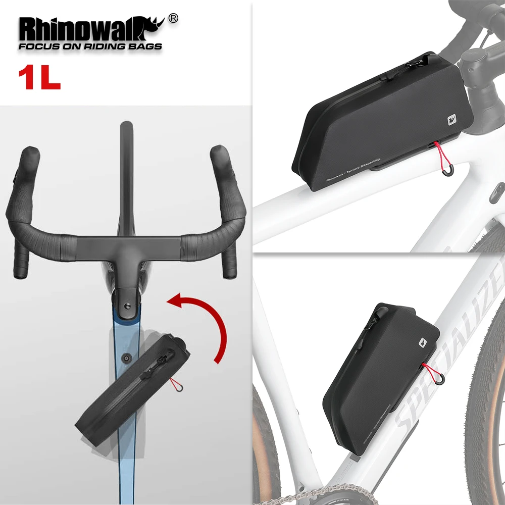 Rhinowalk Bike Top Tube Bag 1L Fully Waterproof Quick Release Bicycle Front Tube Package Frame Bag For MTB Gravel Bikepacking