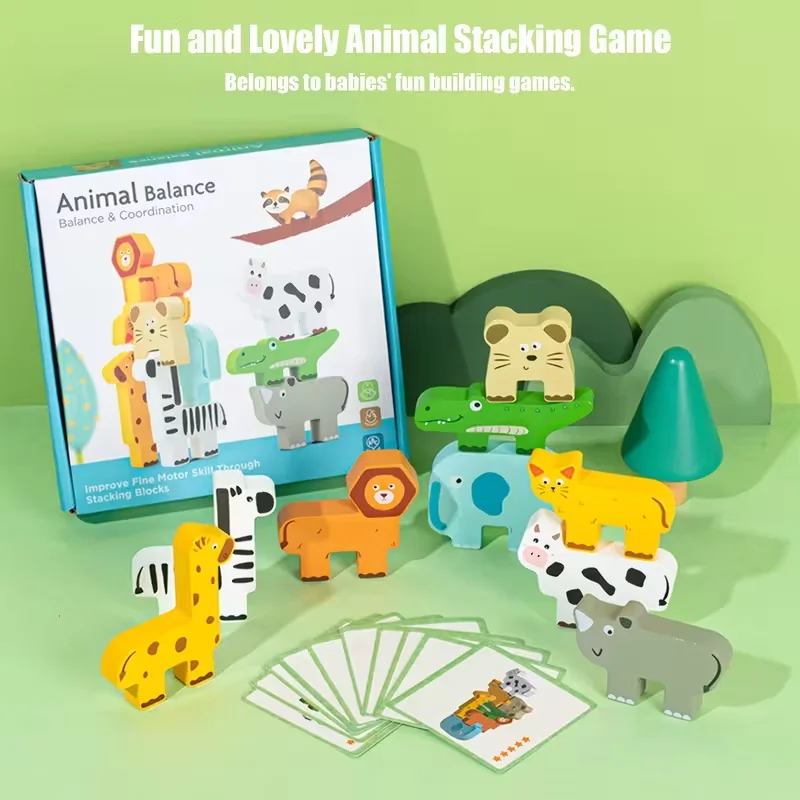 Hölzerner Tierblock zum Stapeln, pädagogisches Puzzlespielzeug, Kleinkindspielzeug für Kinder im Alter von 1–3 Jahren, Früherziehungsspielzeug, Kinderspielzeug