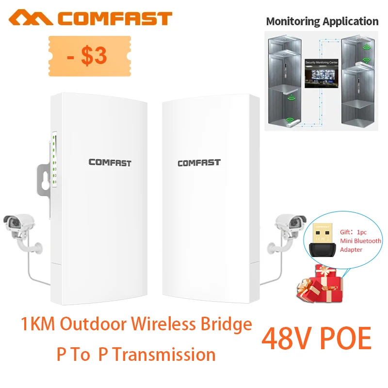 

Comfast 2.4Ghz 300Mbps Wireless Outdoor Router CPE 1KM WIFI Bridge 48V POE Wifi Signal Extender Access Point Repeater/Amplifier