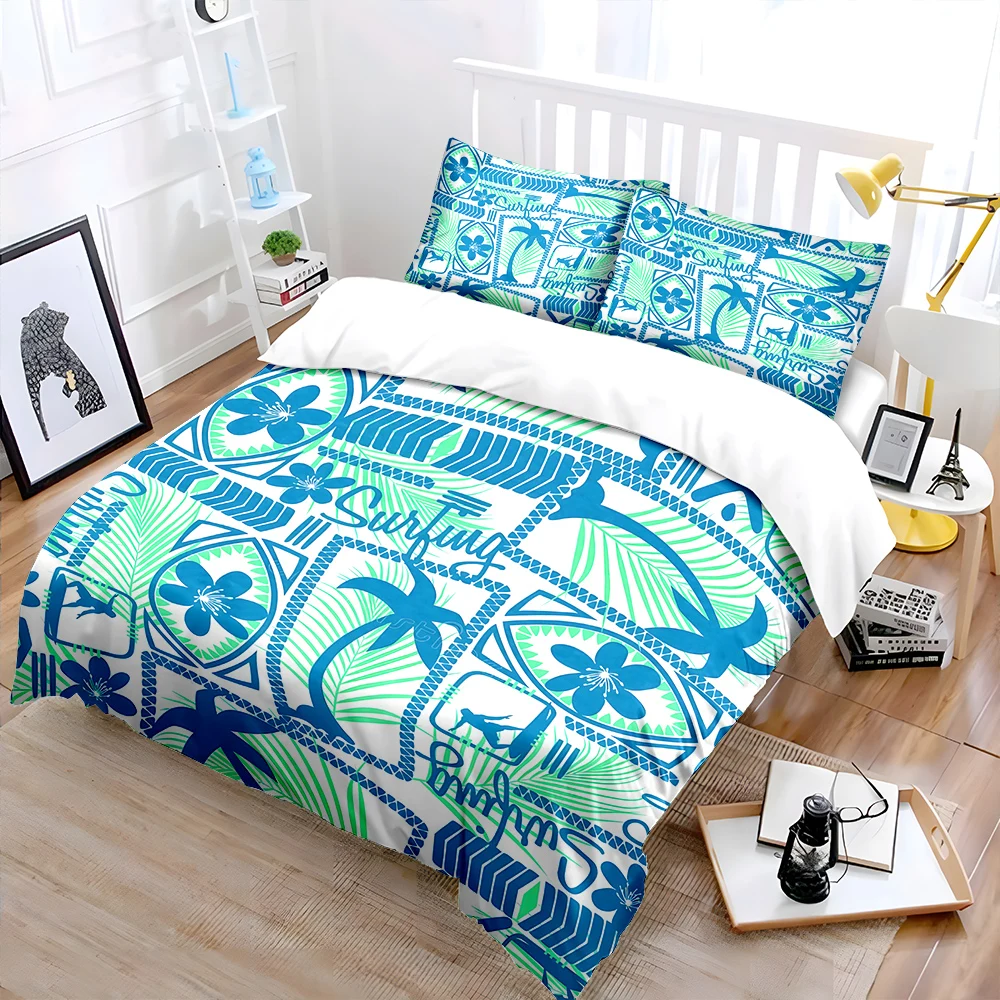 Tropical surfing-themed floral pattern Bedding Set for Kids Luxury Gift 3pcs Digital Print Comforter Set Soft Comfortable