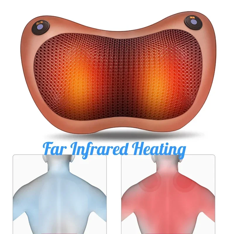 Kneading Electric Massage Pillow for Neck Shoulder Back Body with Infrared Heating and 8 Rollers Home Car Shiatsu Massager