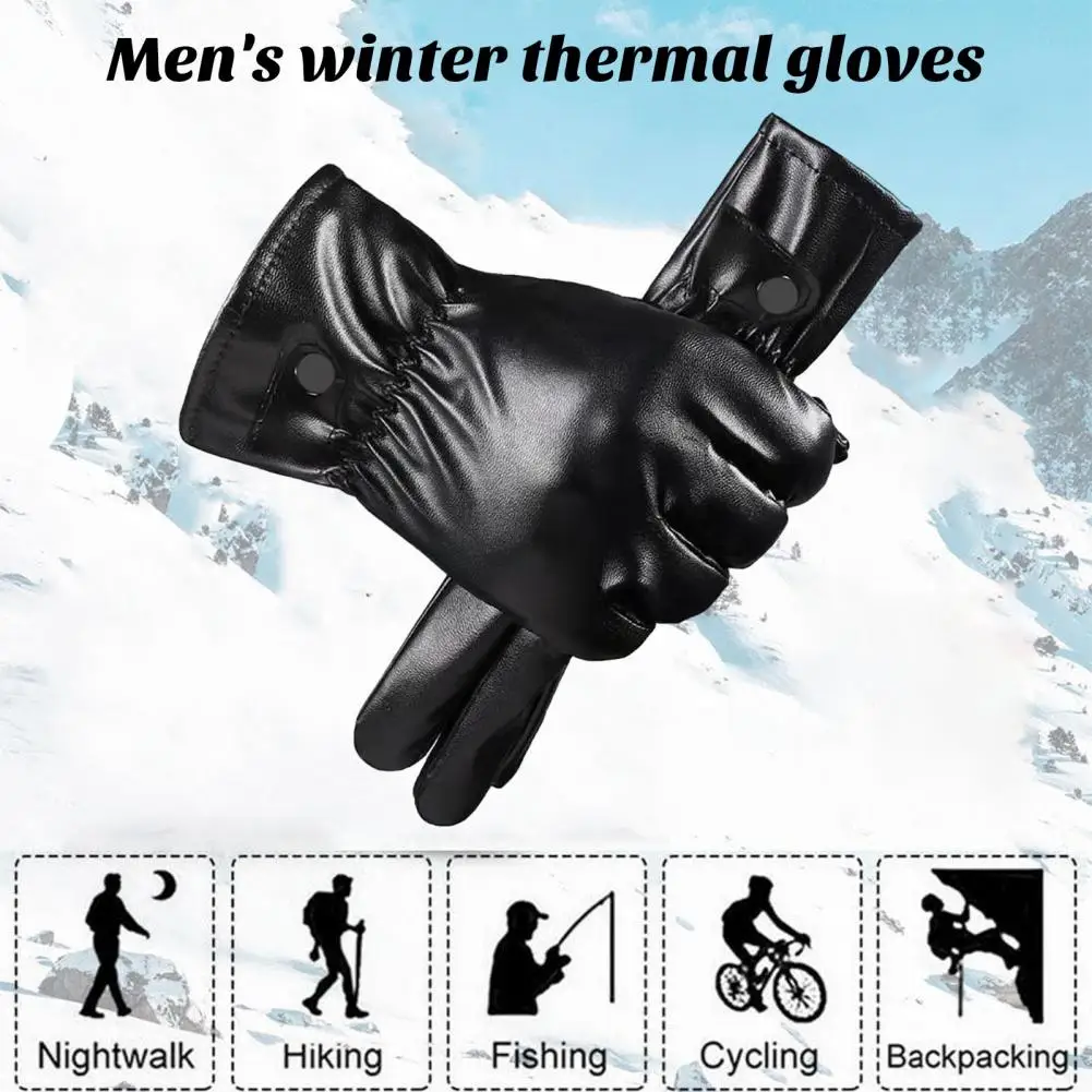 Anti-slip Cold Weather Gloves Windproof Men's Motor Gloves with Touch Screen Anti-slip Faux Leather Riding Gloves for Warmth