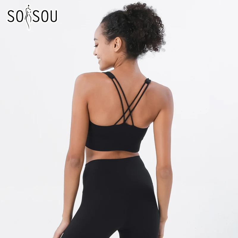 SOISOU Yoga tuta da donna sport Fitness elastico Sportwear reggiseno Leggings Set due pezzi abbigliamento donna palestra Sexy ragazze nude