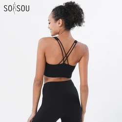 SOISOU Yoga Women's Tracksuit Sports Fitness Elastic Sportwear Bra Leggings Two Piece Set Women Clothes Gym Sexy Naked Girls