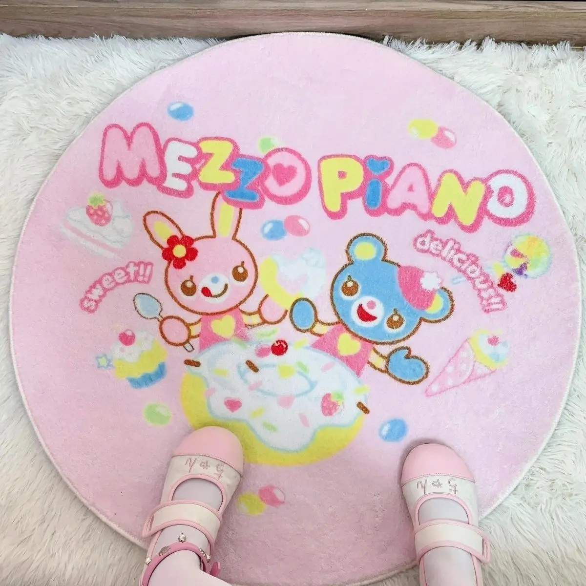 Japanese Cartoon Mezzo Love Shape Carpet Lolita Cute Sweet Girl Fluffy Home Mats Imitation Cashmere Y2k Floor Mat