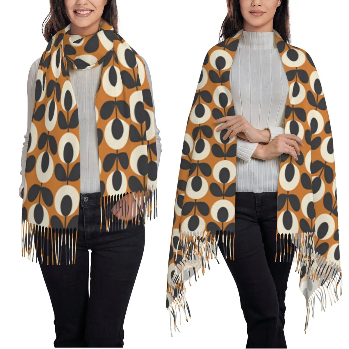 오를라 키일리 꽃무늬 추상 스카프 태슬 스카프 여성용 부드럽고 따뜻한 숄 및 랩 대형 가을 겨울 숄 랩
