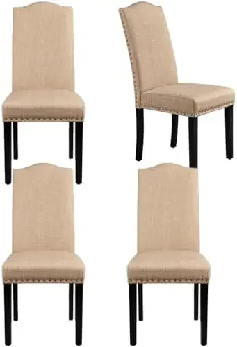 Dining Chairs Upholstered Parsons Chairs Kitchen Living Room Chairs with Rubber Wood Legs & Nailhead Trim, Fabric Side