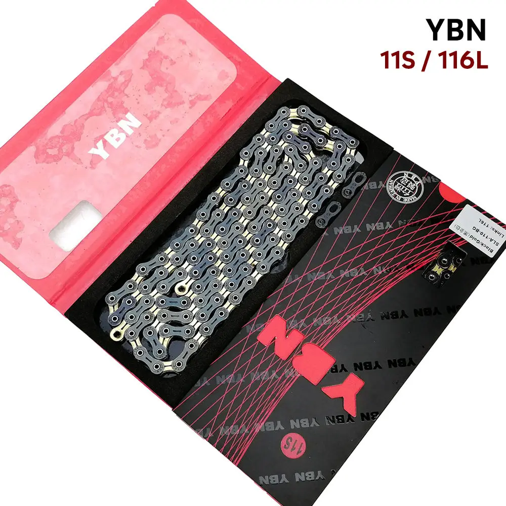 

YBN 11 Speed Black Gold MTB Bike Chain 116L 1/2''*11/128'' Hollowed Mountain Road Bicycle Derailleur Chains for Shimano SRAM