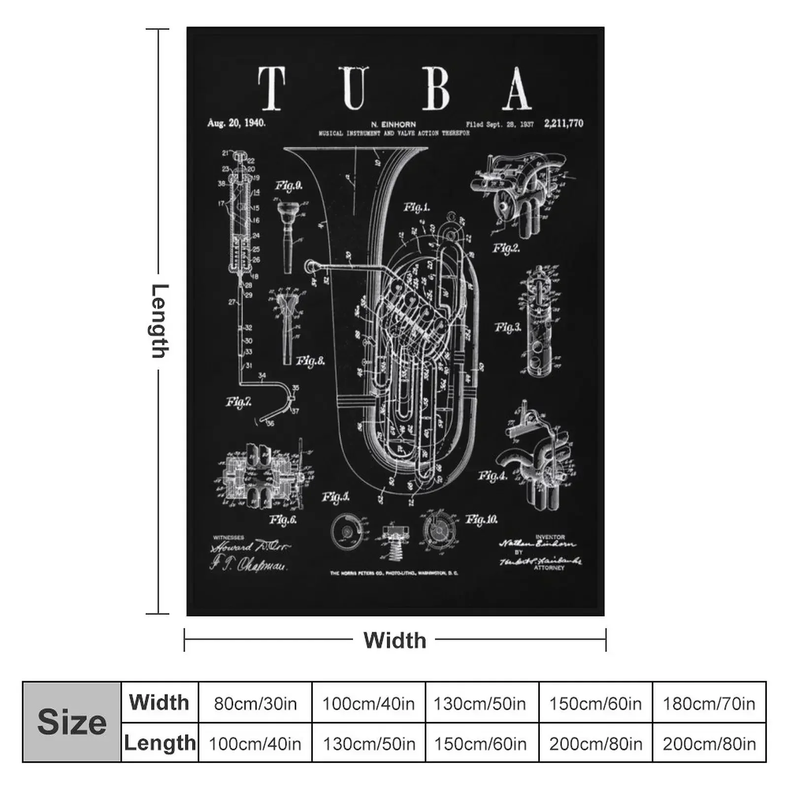 Tuba Vintage Patent Tubaist Tubist Drawing Print Throw Blanket Retros Sleeping Bag Blankets