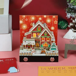 Memo Pad Calendar 2025 Gift Non Sticky Memo Cube Christmas Snow House Notepad Artistic 3D Desktop Decorations Christmas Art Gift