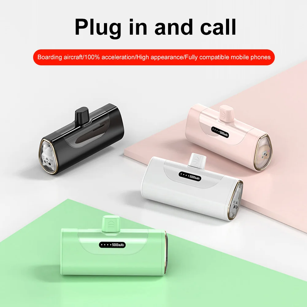 Mini Power Bank Type-C/for iPhone 2.1 A Fast Charging Portable Emergecy Battery Backup Charger 5000mAh Wireless Capsule Charger