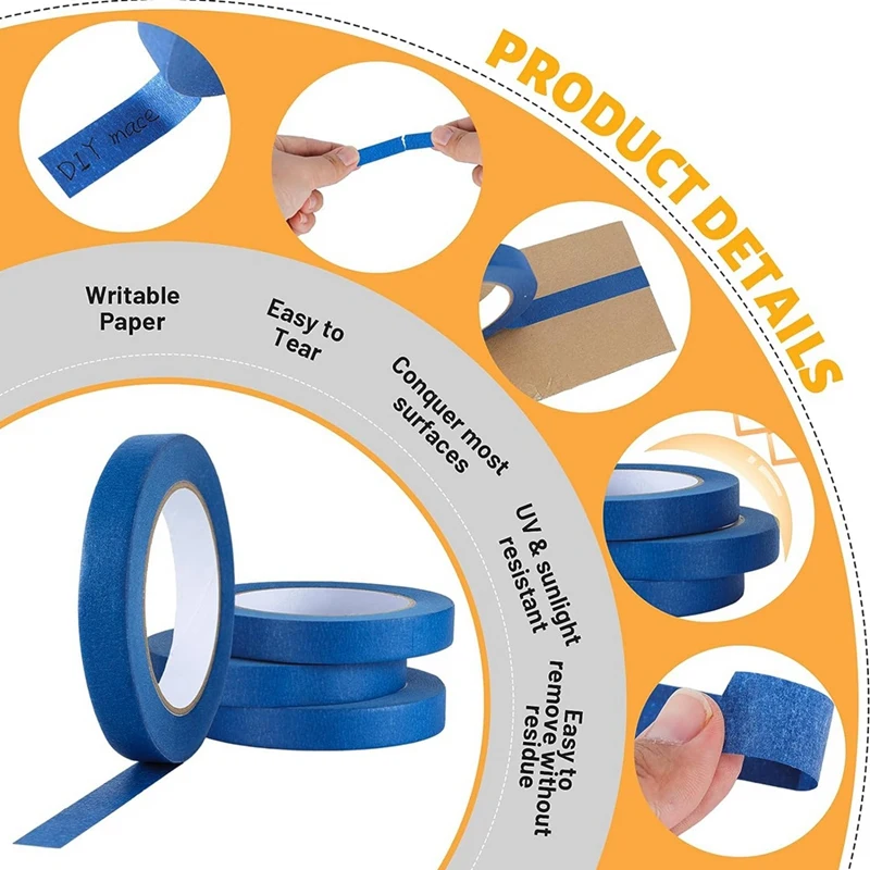 Blue Painters Tape Paint Tape Blue Tape For Painting Automotive Walls Packing Removable Free Residue, 4 Rolls