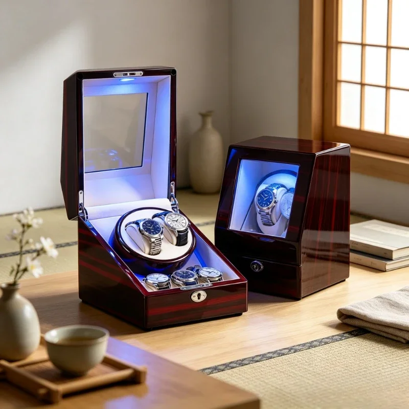 Leather Automatic Watch Winder with Lid Wear Resistant Fade Resistant Quiet Dustproof Display Case for Men Home Gift 시계 와인더