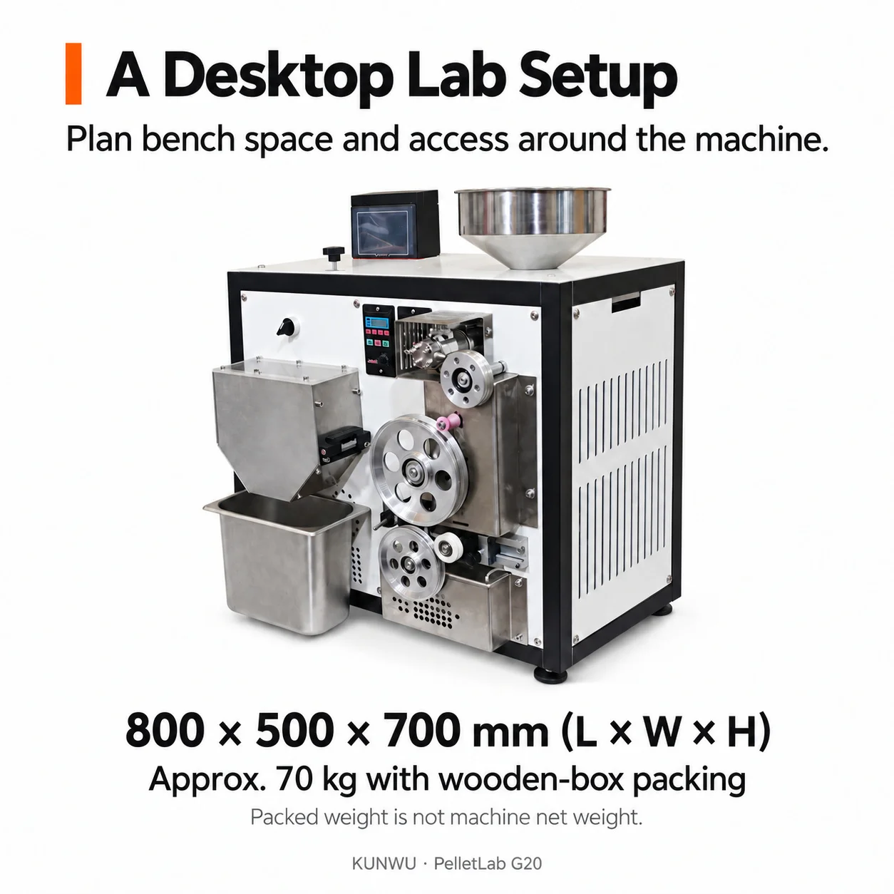 KUNWU PelletLab G20 Desktop Plastic Pelletizer 0.1-2 kg/h Air Cooling Extruder for 3D Printing Materials Lab R&D