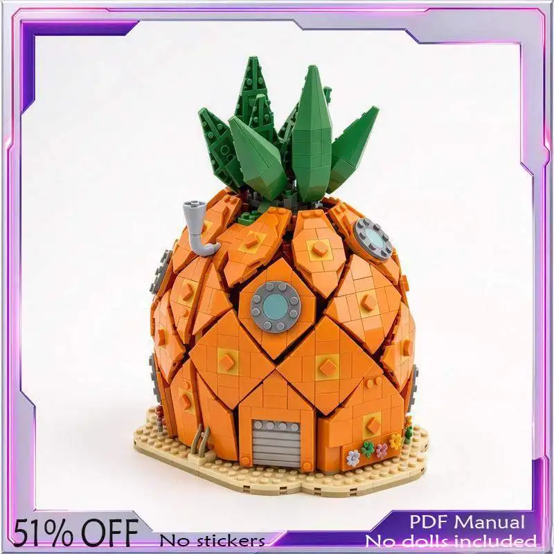 976PCS MOC Cartoon Pineapple House Underwater Villa Building Blocks Model Custom Puzzle DIY Assembly Architecture Toy Gift