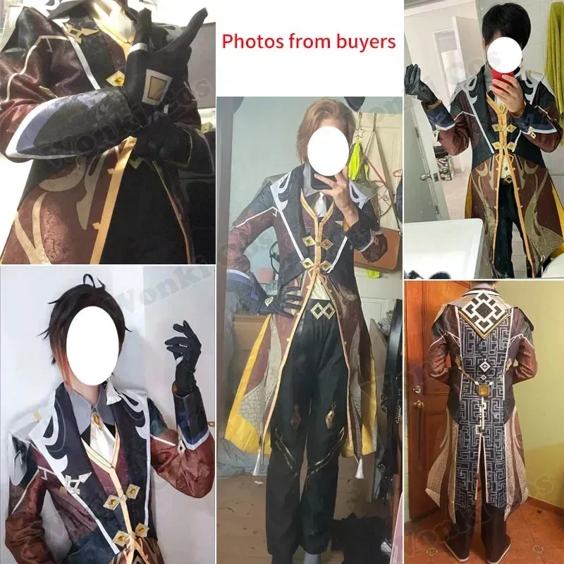 

2025 12 Zhongli Costume Wig Long Hair Game Impact Liyue Morax Zhong Li Cosplay Outfits for Men Party Costumes