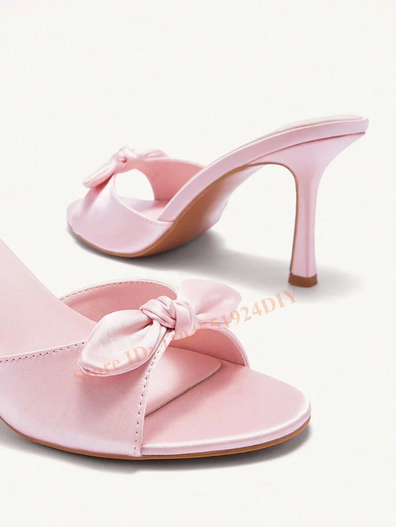 صنادل نسائية من جلد البولي يوريثان بمقدمة مدببة وكعب عالٍ وربطة عنق وعقدة أحذية ربيعية بكعب رفيع للنساء