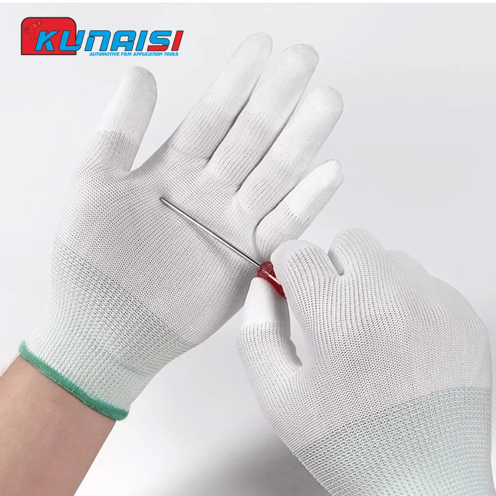 5/10pcs Car Vinyl Wrap Gloves Anti-Static Window Tint Film Install Gloves Nylon Tinting Work Safety Gloves PU Coated Fingertip