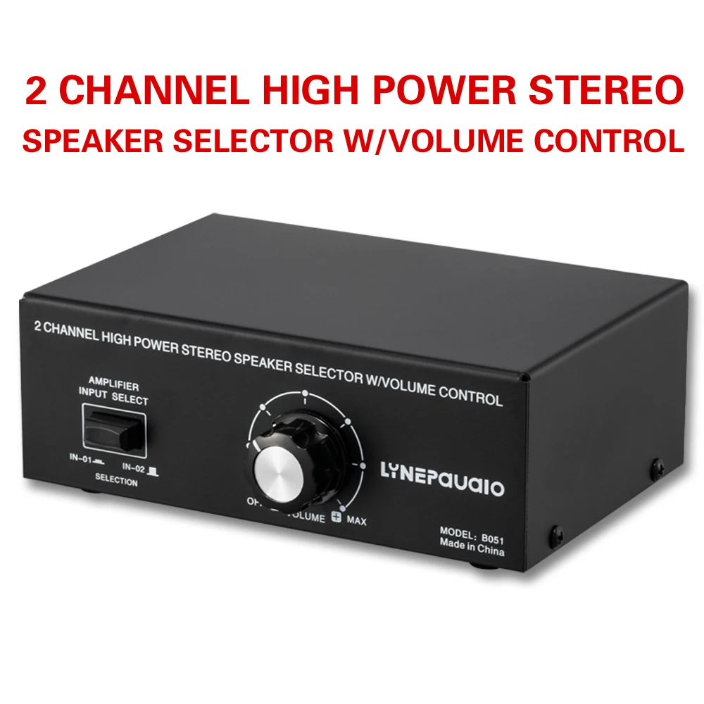 

2 in 1 out power amplifier speaker selection switcher output with volume adjustment