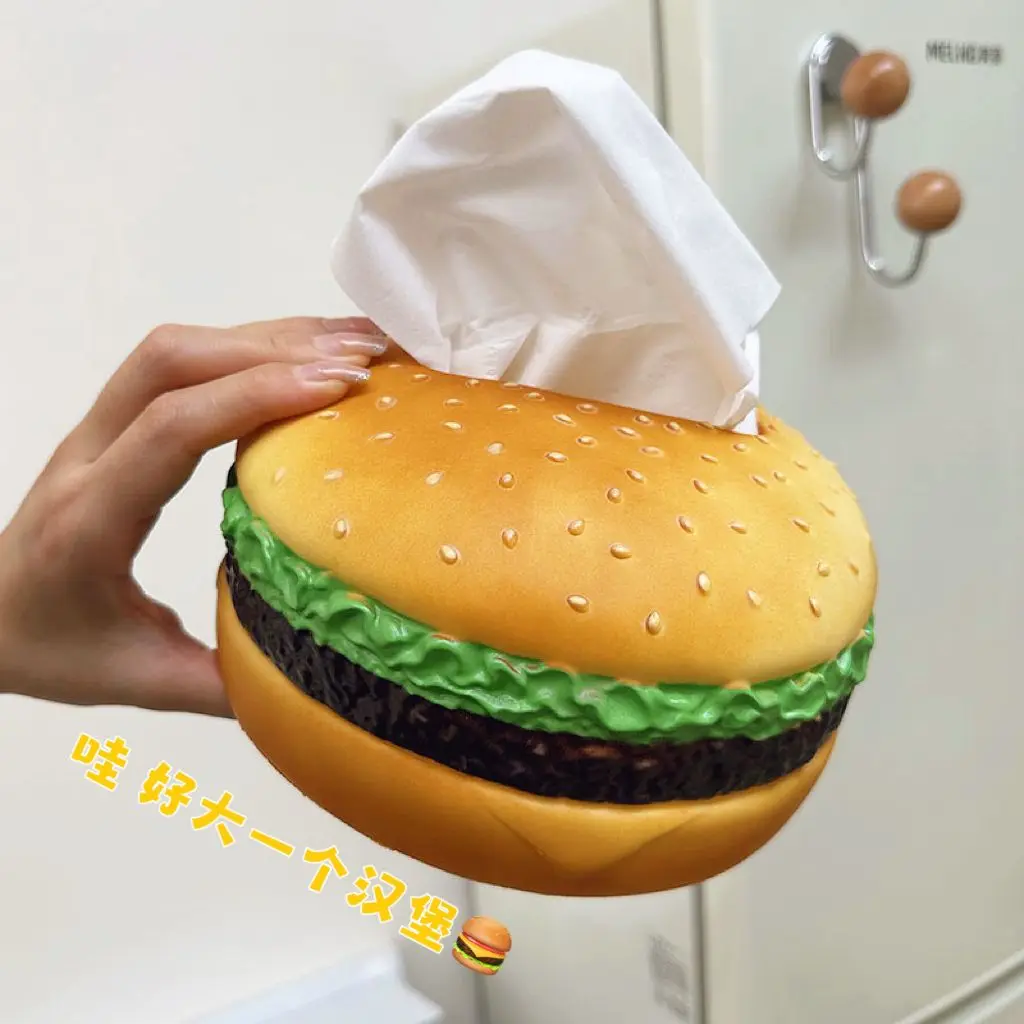 Creative hamburger tissue box funny living room decorations household desk bedside paper extraction box INS cute ornaments