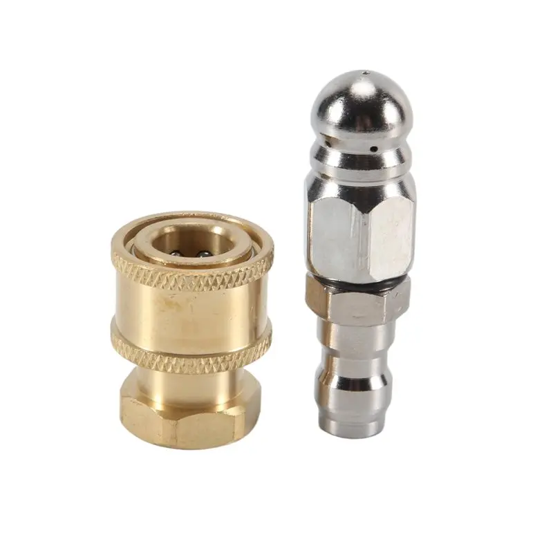 T21C 2Pc 5000PSI Sewer Jet Nozzle With Pressure Washer Coupler, Brass Fittings Quick Connector,1/4 Inch Connect To Female NPT
