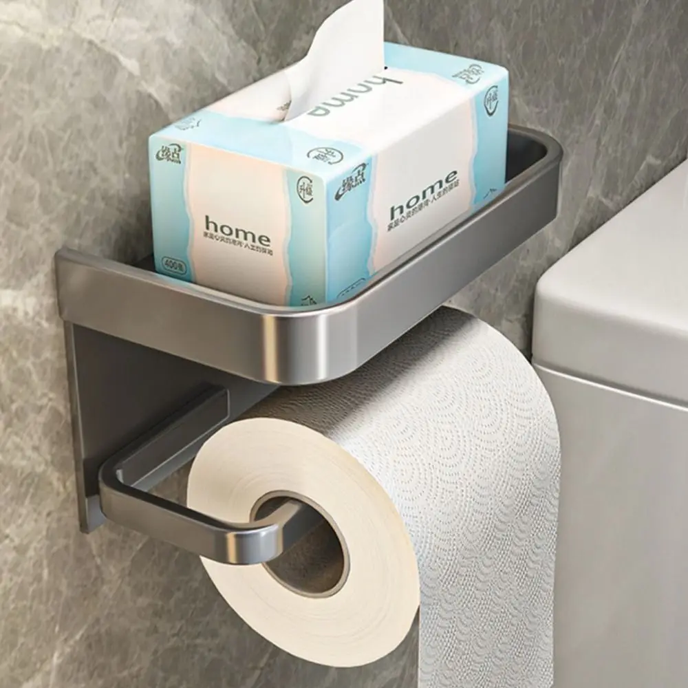 

Aluminum Alloy Toilet Paper Holder Wall Mounted No Drill Tissue Holder Multifunctional Storage Shelf Bathroom Accessories