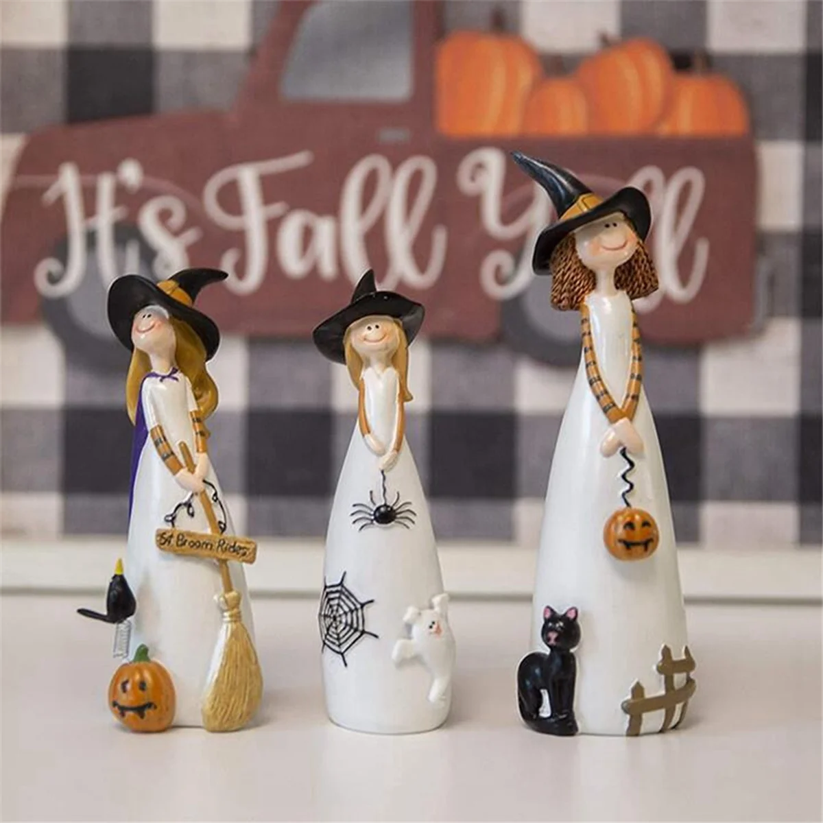 Halloween Witch Figurines and Statues Home Decor Resin Witches Cute Elf Sculpture B