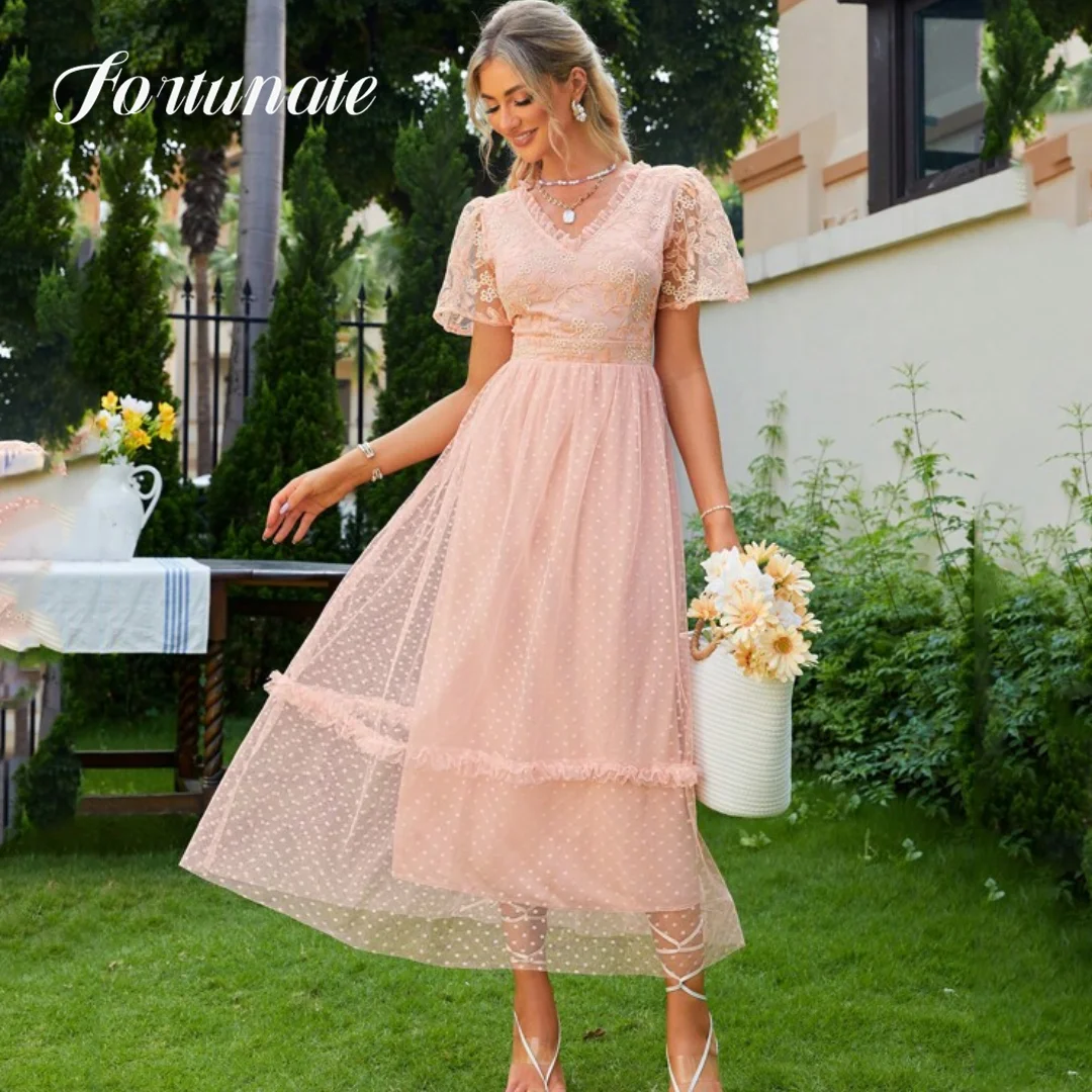 Short Pink Quinceanera Dress A-Line V-Neck Lace Appliques Mid-Calf Cocktail Party Evening Party Dress For Woman 2024 Customed