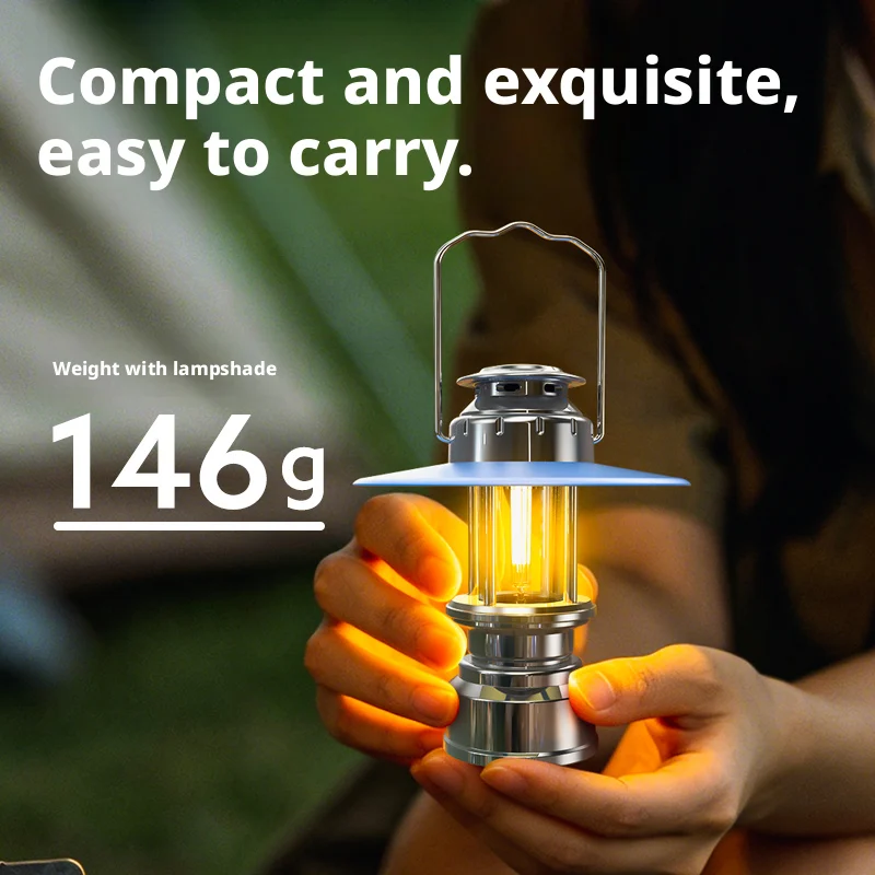 C2 Vintage Portable LED Lantern Handheld Emergency Lamp Outdoor Atmosphere Light for Camping Tent Use with Practical Charging