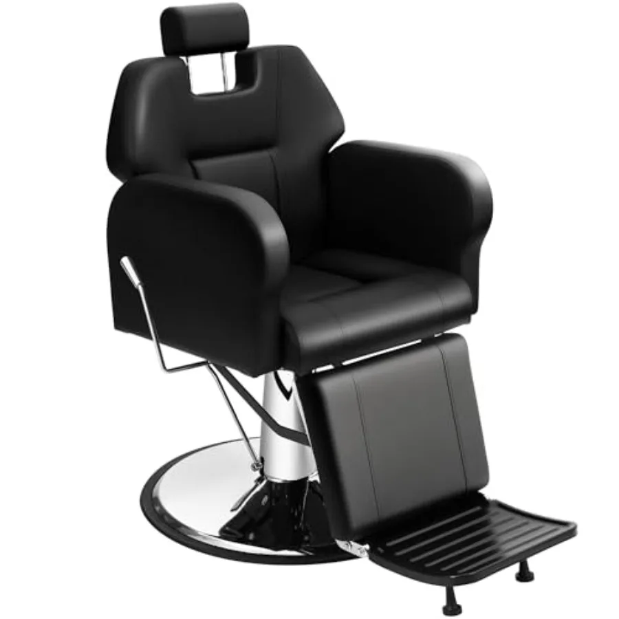 

Barber Salon Chair for Professional Hair Styling, Heavy Duty Hydraulic Recline Braiding Chair with Height Adjustment, Black PU